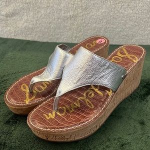 Sam Edelman Silver Cork Wedges size 9